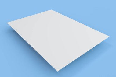 Boş beyaz el ilanı mockup mavi zemin üzerine