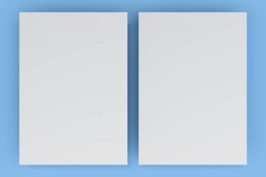 Boş beyaz el ilanı mockup mavi zemin üzerine