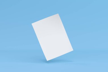 Boş beyaz bükümlü el ilanı mockup mavi zemin üzerine