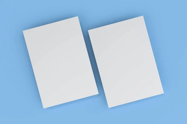 Folleto blanco en blanco maqueta sobre fondo azul —  Fotos de Stock