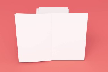 Yığın boş beyaz kapalı ve bir açık broşür mock-up kırmızı