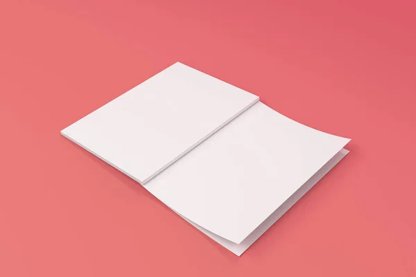 Burla de blanco en blanco folleto abierto acostado con cubierta al revés en r —  Fotos de Stock