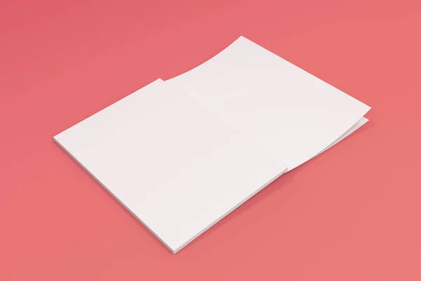 Burla de blanco en blanco folleto abierto acostado con cubierta al revés en r —  Fotos de Stock
