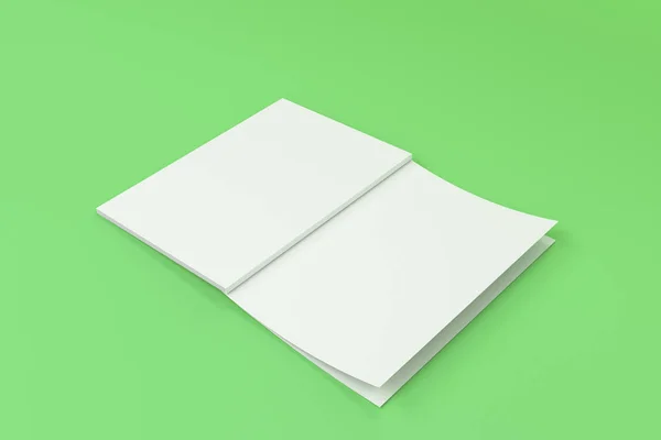 Burla de blanco en blanco folleto abierto acostado con cubierta al revés en g —  Fotos de Stock