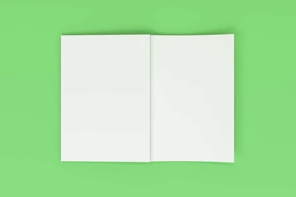 Makieta pusty biały broszura otwarte leżącego z pokrywą do góry nogami na g — Zdjęcie stockowe