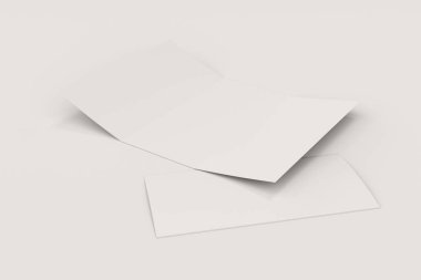 Beyaz arka plan üzerinde boş beyaz açık üç katlı broşür mockup