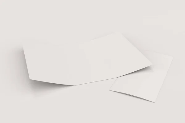 Branco em branco aberto três vezes brochura mockup no fundo branco — Fotografia de Stock