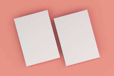 Boş beyaz el ilanı mockup kırmızı zemin üzerine