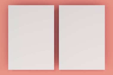 Boş beyaz el ilanı mockup kırmızı zemin üzerine