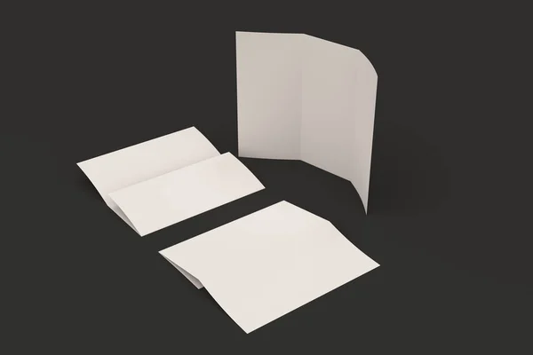 Folleto de tres pliegues blanco en blanco maqueta sobre fondo negro — Foto de Stock