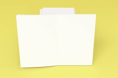 Yığın boş beyaz kapalı ve bir açık broşür mock-up yel Tarih