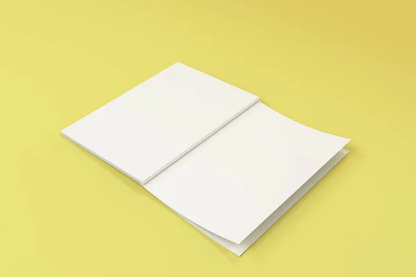 Mockup de blanco en blanco folleto abierto acostado con cubierta al revés en y — Foto de Stock