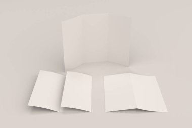 Boş beyaz üç katlı broşür mockup beyaz arka plan üzerinde
