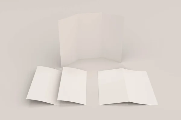 Folleto de tres pliegues blanco en blanco maqueta sobre fondo blanco —  Fotos de Stock