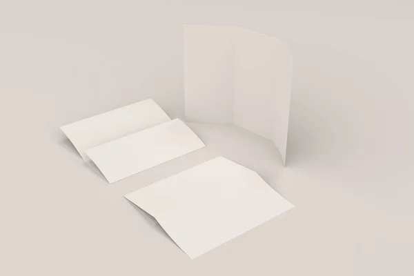 Folleto de tres pliegues blanco en blanco maqueta sobre fondo blanco — Foto de Stock