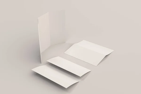 Folleto de tres pliegues blanco en blanco maqueta sobre fondo blanco — Foto de Stock