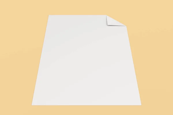 Blank white flyer with a curved corner mockup on orange backgrou — Stock Photo, Image