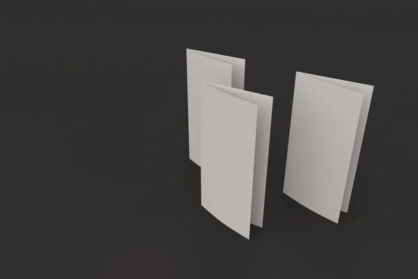 黒い背景に空白の白い 2 つ折りパンフレット モックアップ — ストック写真