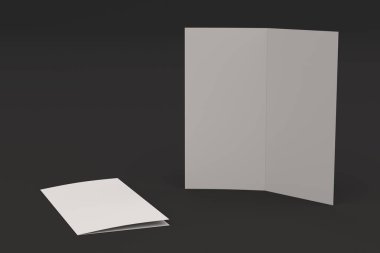 Boş beyaz iki kat broşürü mockup siyah arka plan üzerine