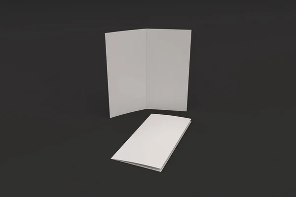 Folleto blanco en blanco de dos pliegues maqueta sobre fondo negro — Foto de Stock