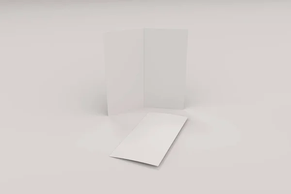 Folleto blanco en blanco de dos pliegues maqueta sobre fondo blanco —  Fotos de Stock