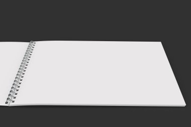 Açık boş beyaz defter ile metal sarmal siyah backg bağlı
