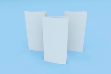 Mavi zemin üzerine beyaz boş iki kat broşürü mockup