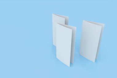 Mavi zemin üzerine beyaz boş iki kat broşürü mockup