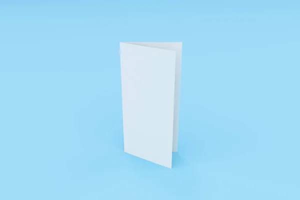 Blanco wit gesloten drie vouw brochure mockup op blauwe achtergrond — Stockfoto