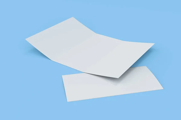 Blank white open three fold brochure mockup on blue background — Stock Photo, Image