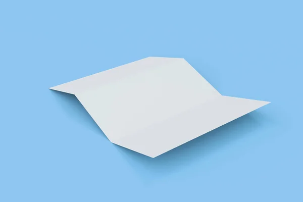 Folleto de tres pliegues blanco en blanco maqueta sobre fondo azul —  Fotos de Stock