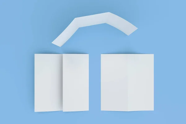 Blank white three fold brochure mockup on blue background — Stock Photo, Image