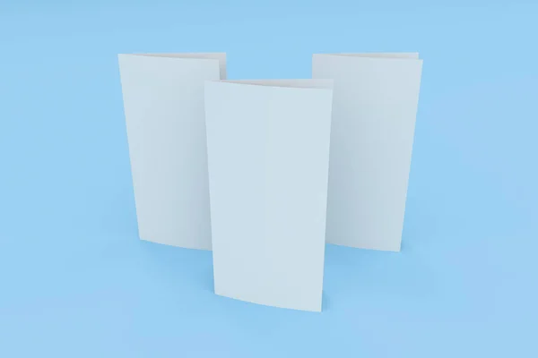 Lege witte twee vouwen brochure mockup op blauwe achtergrond — Stockfoto