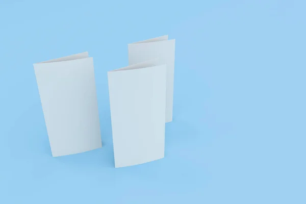 Branco em branco duas dobras brochura mockup no fundo azul — Fotografia de Stock