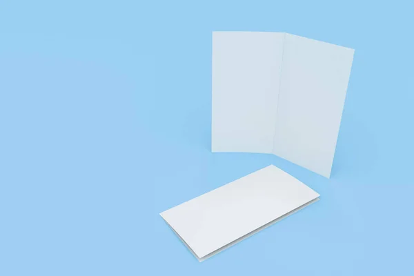 Blank white two fold brochure mockup on blue background — Stock Photo, Image