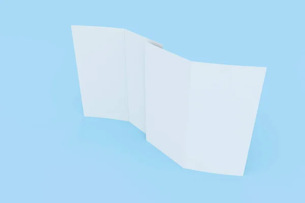Blank white two fold brochure mockup on blue background