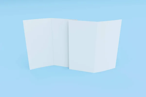 Üres fehér két-szeres brosúra makett-kék háttér — Stock Fotó