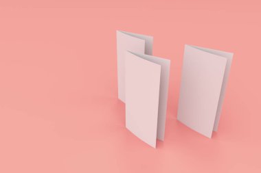 Boş beyaz iki kat broşürü mockup kırmızı zemin üzerine