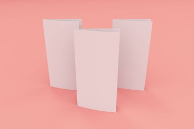 Boş beyaz iki kat broşürü mockup kırmızı zemin üzerine