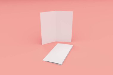 Boş beyaz iki kat broşürü mockup kırmızı zemin üzerine