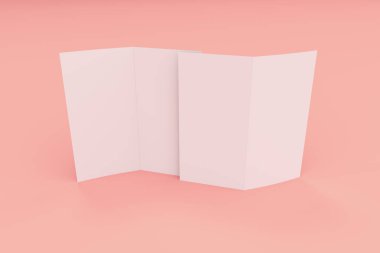 Boş beyaz iki kat broşürü mockup kırmızı zemin üzerine