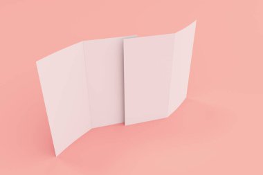 Boş beyaz iki kat broşürü mockup kırmızı zemin üzerine