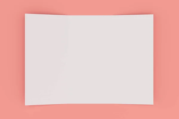 Lege witte open drie vouwen brochure mockup op rode achtergrond — Stockfoto