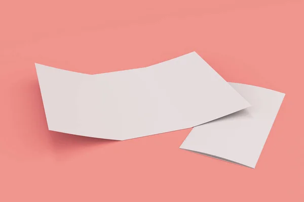 Прозрачный белый открытый трехслойный макет брошюры на красном фоне — стоковое фото