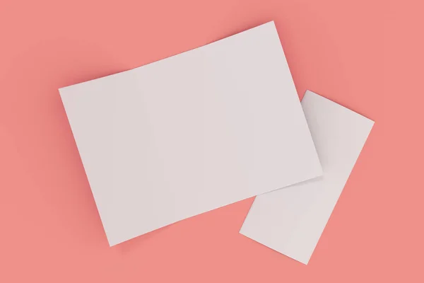 Blank white open three fold brochure mockup on red background — Stock Photo, Image