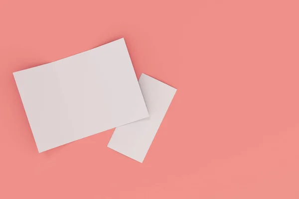 Branco em branco aberto três vezes brochura mockup no fundo vermelho — Fotografia de Stock
