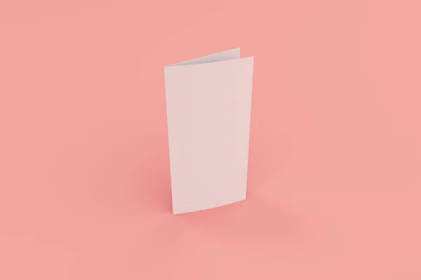 空白的白色两折小册子样机在红色背景上 — 图库照片