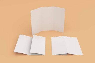 Boş beyaz üç katlı broşür mockup turuncu zemin üzerine