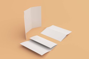 Boş beyaz üç katlı broşür mockup turuncu zemin üzerine