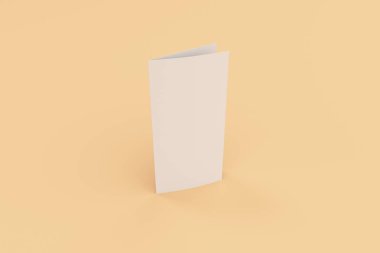 Boş beyaz iki kat broşürü mockup turuncu zemin üzerine